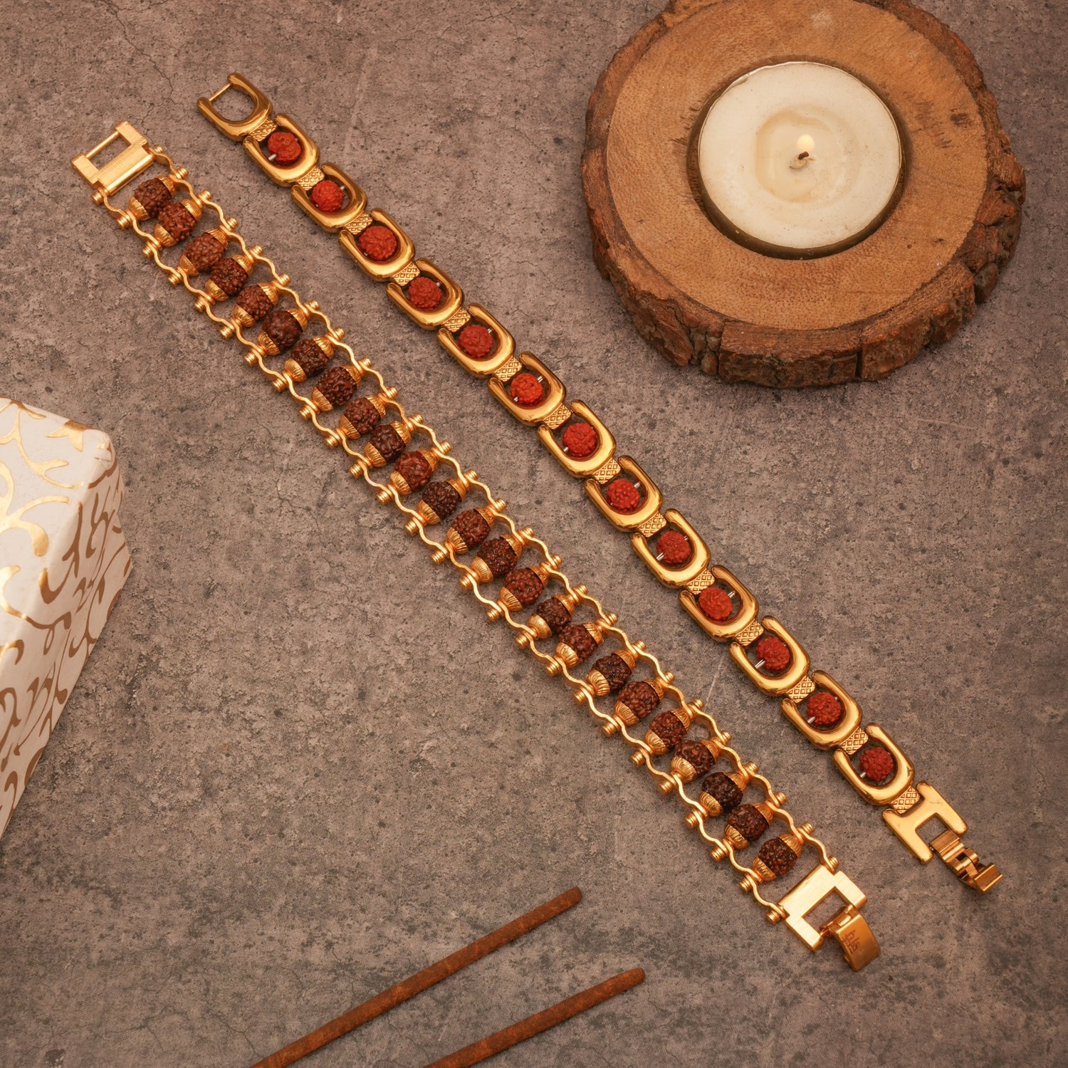 Gold Plated Premium and  Essential Rudraksha Bracelet Combo