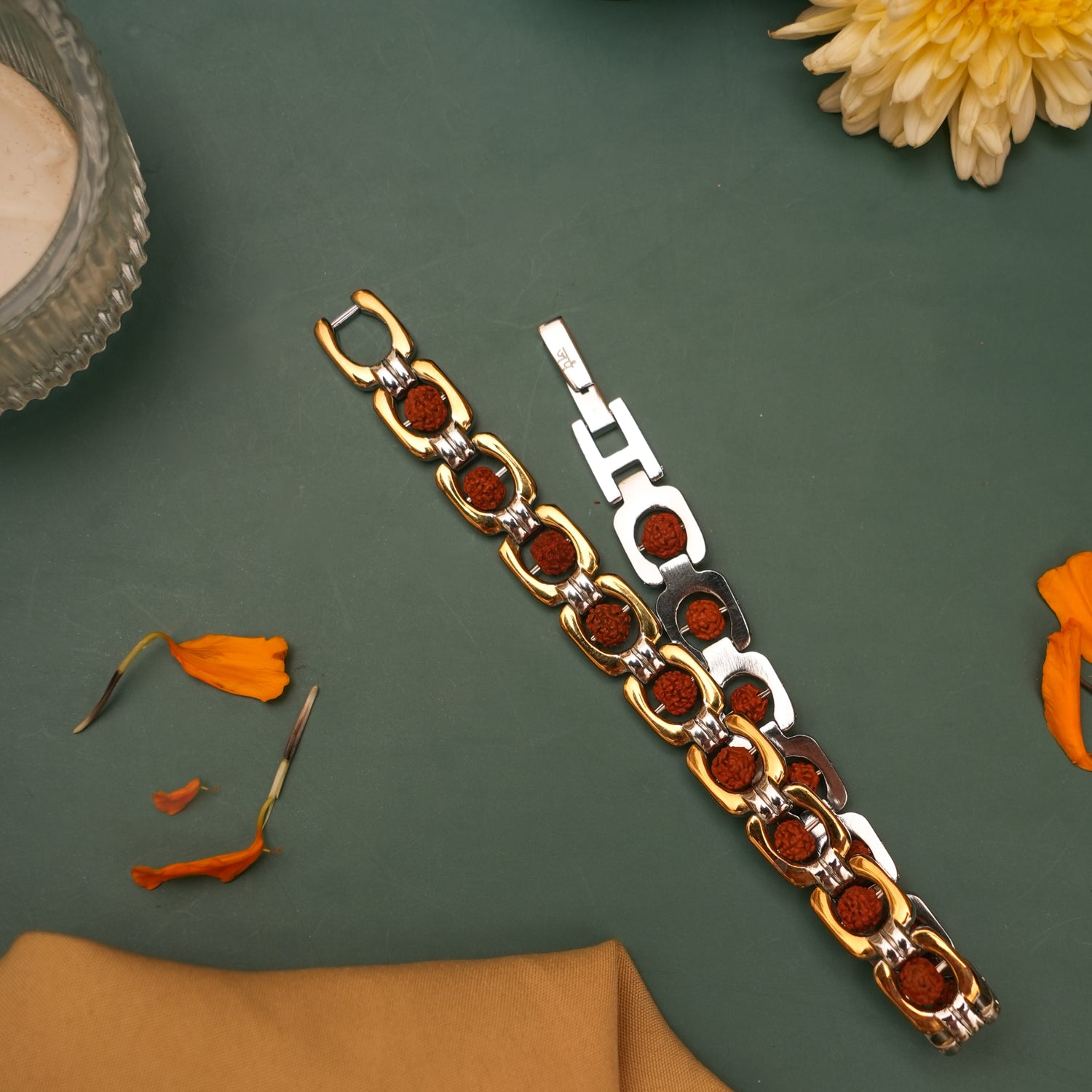 Gold Plated Duotone Rudraksha Bracelet