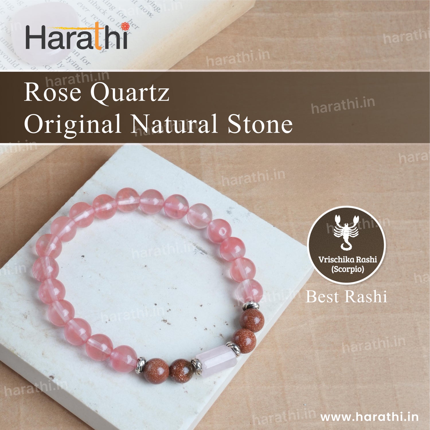Rose Quartz Bracelet- Scorpio Zodiac (Vrischika Rashi)