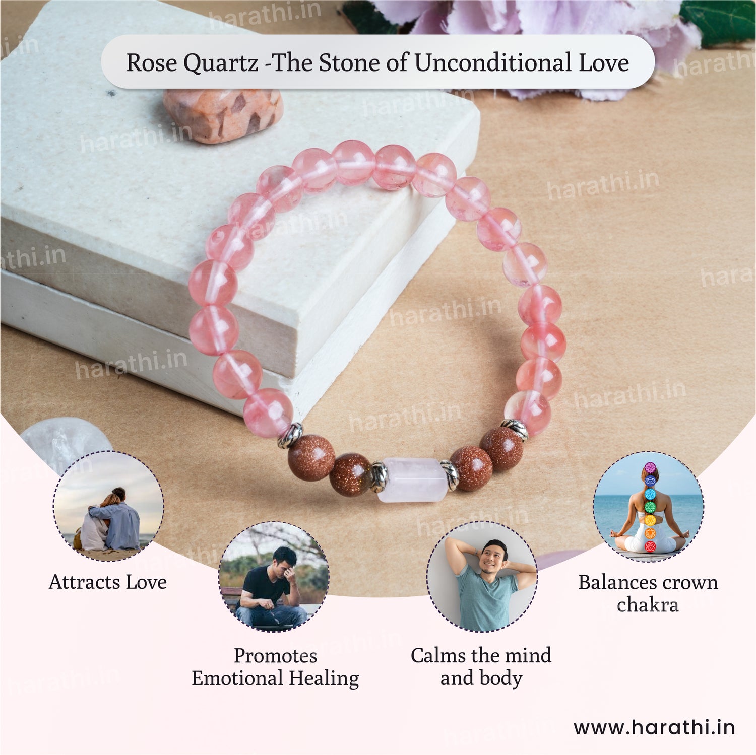 Rose Quartz Bracelet- Scorpio Zodiac (Vrischika Rashi)