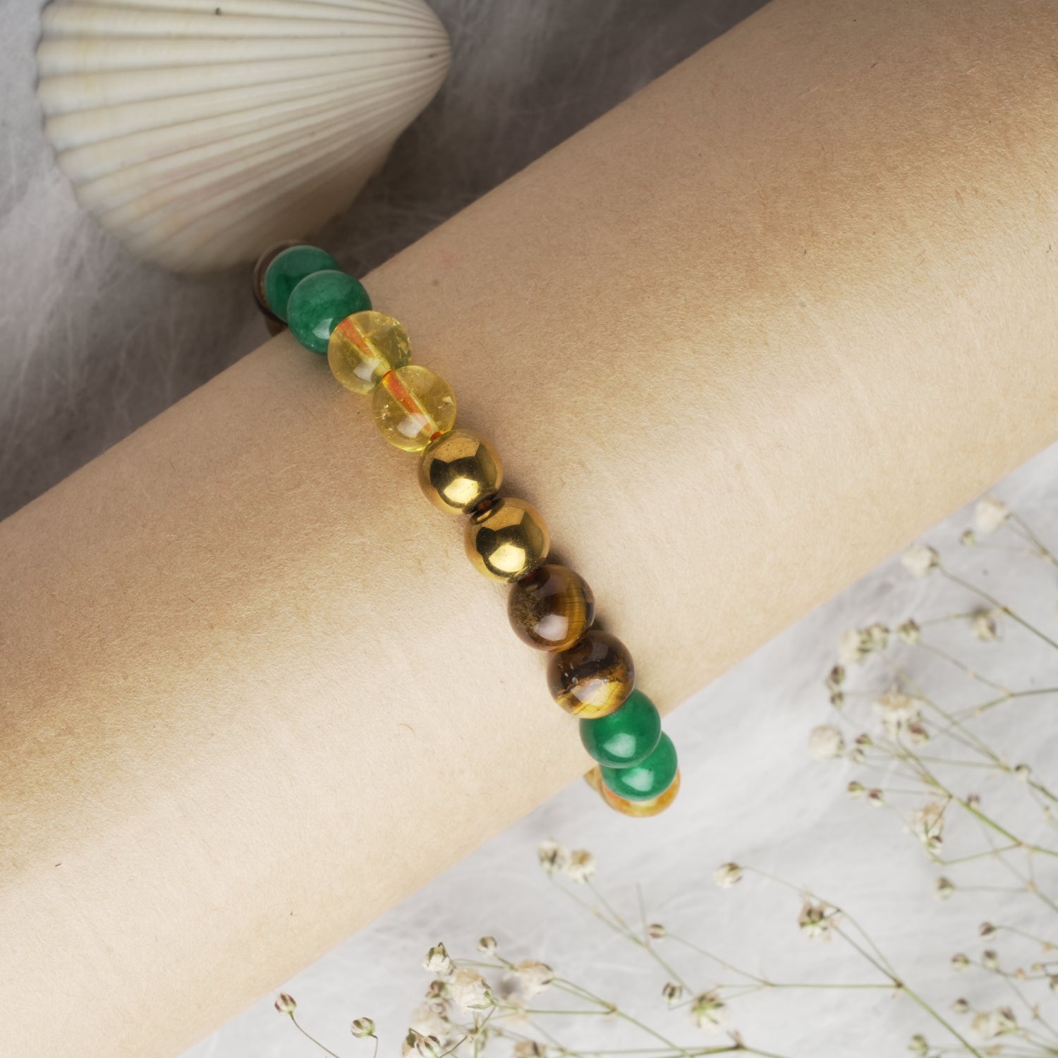 Money Magnet Fusion Band - Pyrite, Tiger Eye, Citrine & Aventurine Beads