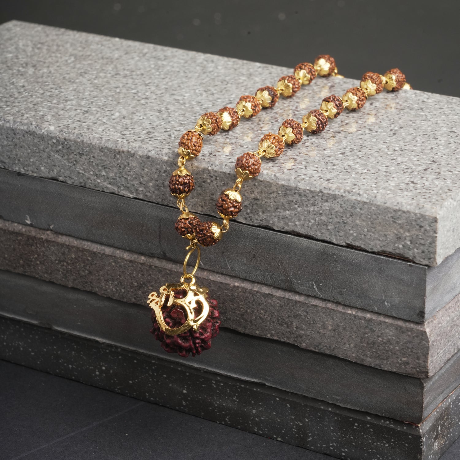 Gold Plated Shree Om Rudraksha Mala