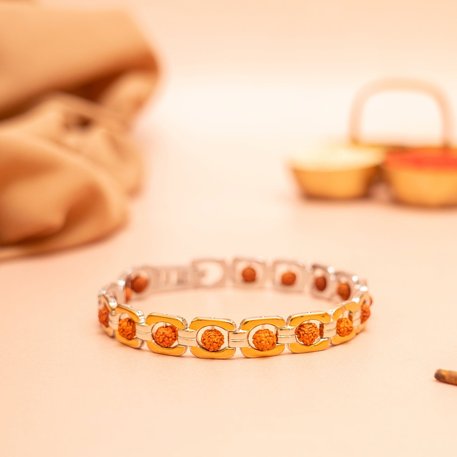 Gold Plated Duotone Rudraksha Bracelet