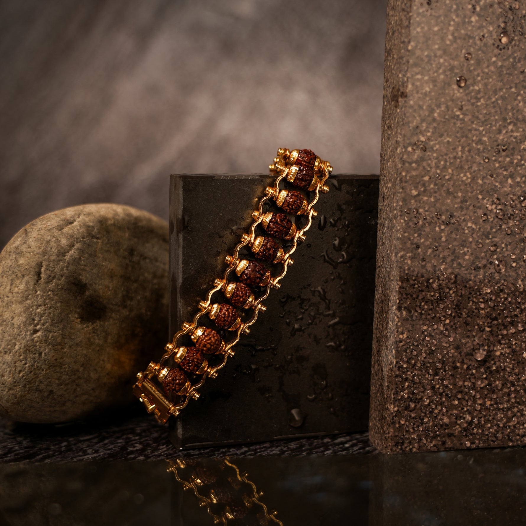 Gold Plated Rudraksha Premium Bracelet