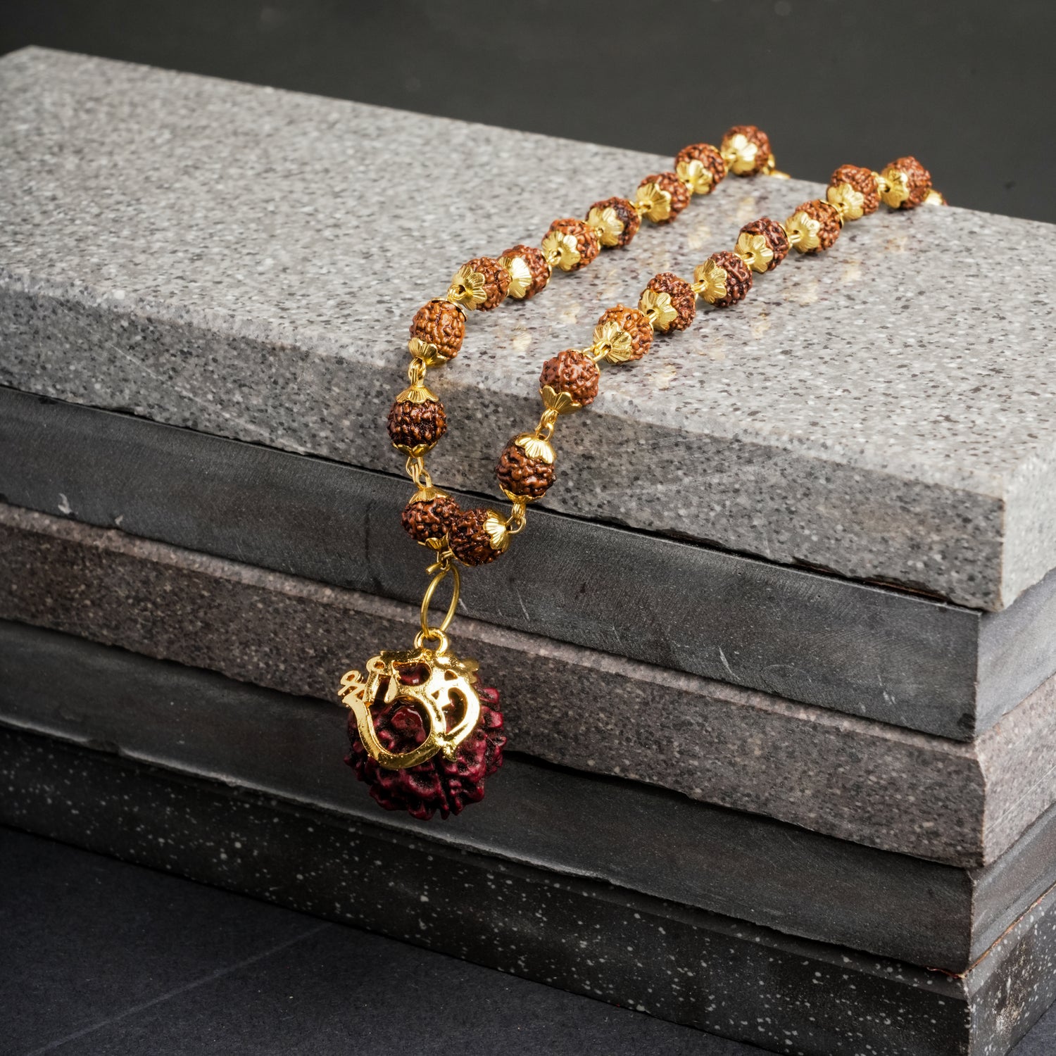 Gold Plated Shree Om Rudraksha Mala