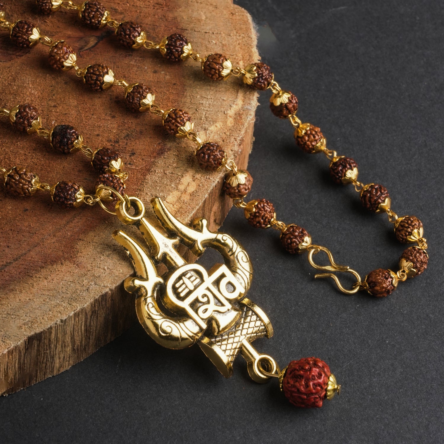 Gold Plated Shiva Trishool Rudraksha Mala